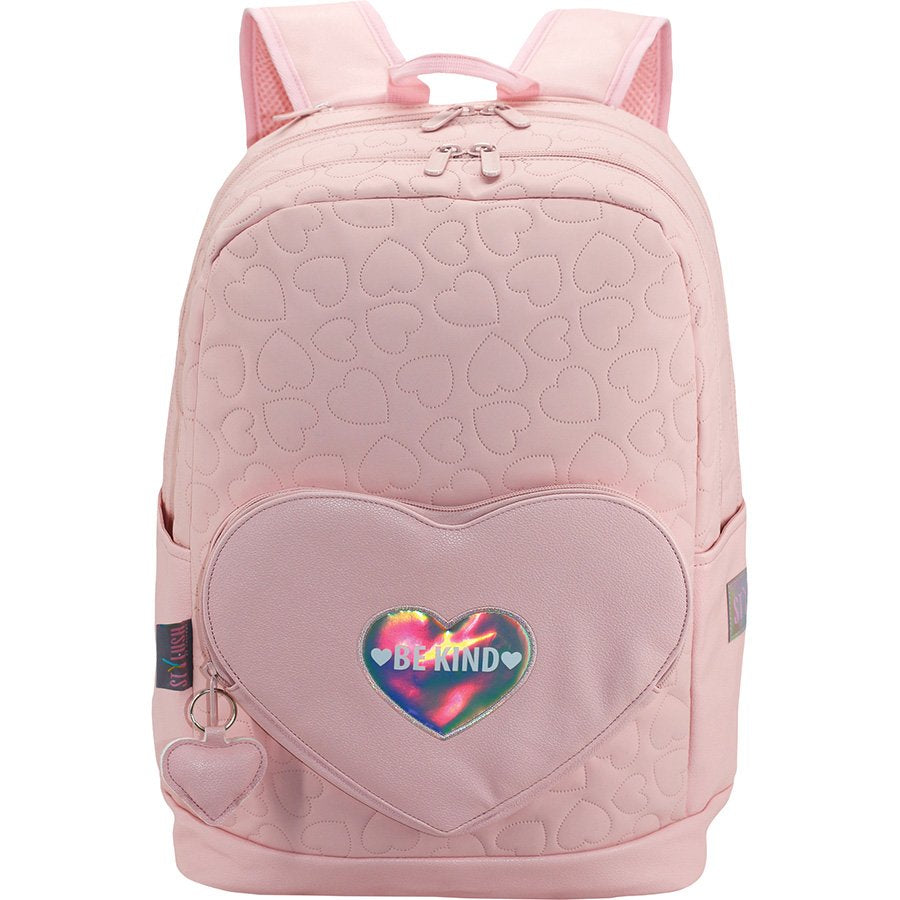 תיק גב ארגונומי 2תאים וקלמר סטיילוש לב ורוד