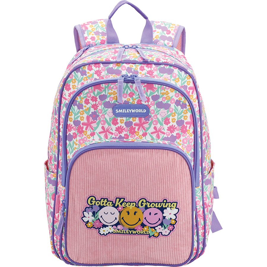 תיק גב ארגונומי 2תאים וקלמר סמיילי פרחוני