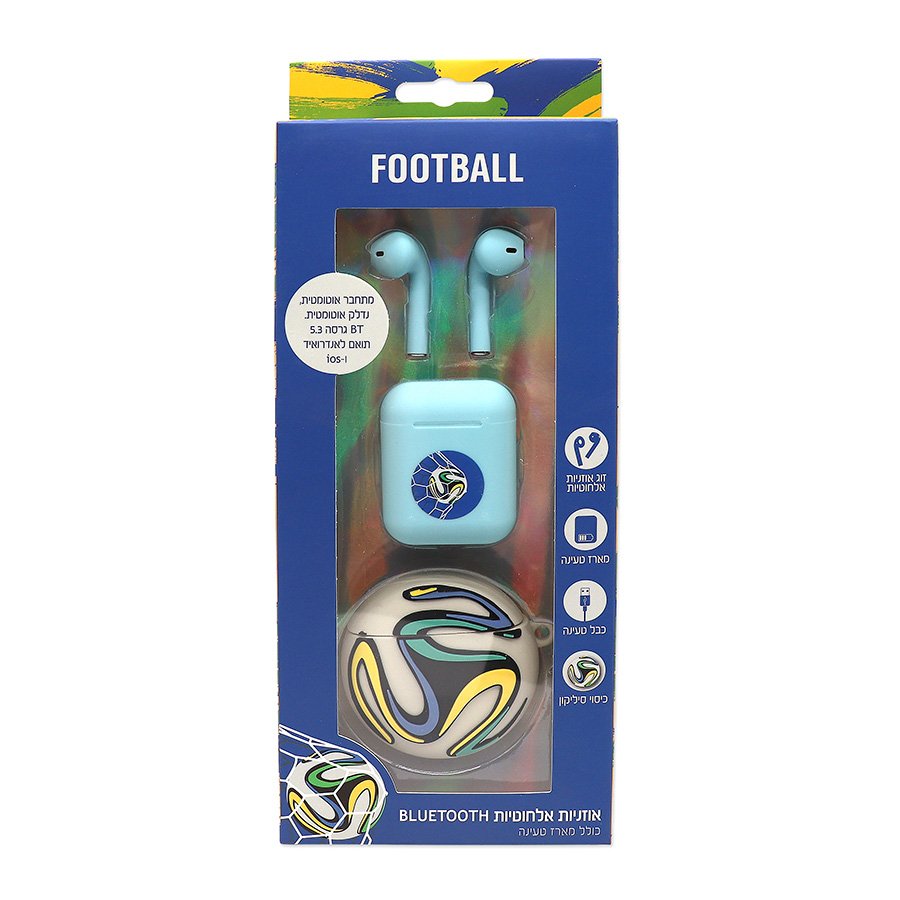 אוזניות בלוטוס צבעוניות עם כיסוי סיליקון כדורגל