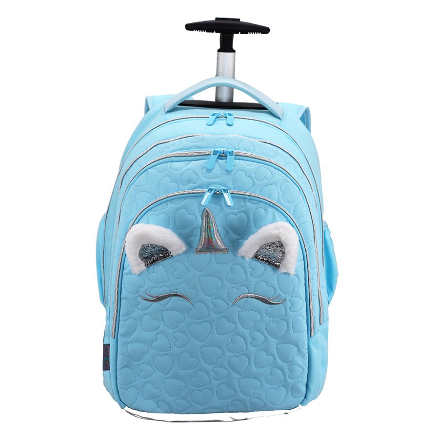 תיק טרולי בית ספר 2ב 1סטיילוש חד קרן לבבות תכלת